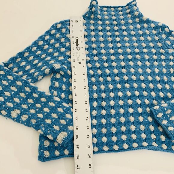 Anthropologie Sleeping on Snow Sweater S Blue Crochet Popcorn Mock Neck - Picture 5 of 8